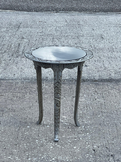 Frisman Vintage Art Deco Cast Iron Occasional Table With Black Glass Top ca' 1930's