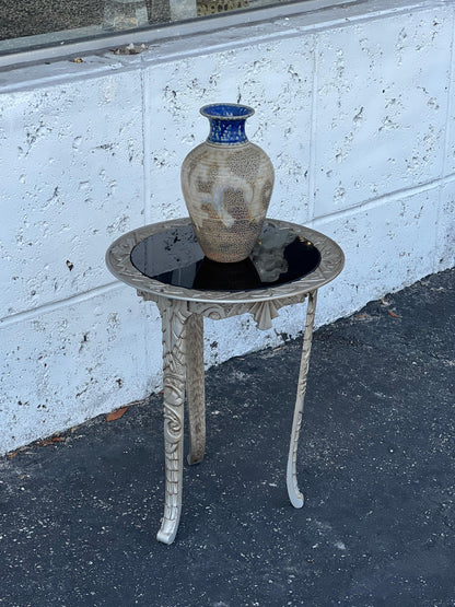 Frisman Vintage Art Deco Cast Iron Occasional Table With Black Glass Top ca' 1930's