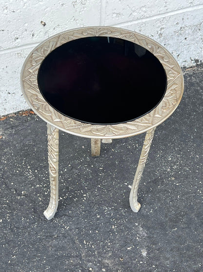Frisman Vintage Art Deco Cast Iron Occasional Table With Black Glass Top ca' 1930's