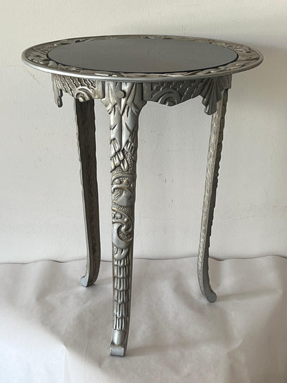 Frisman Vintage Art Deco Cast Iron Occasional Table With Black Glass Top ca' 1930's