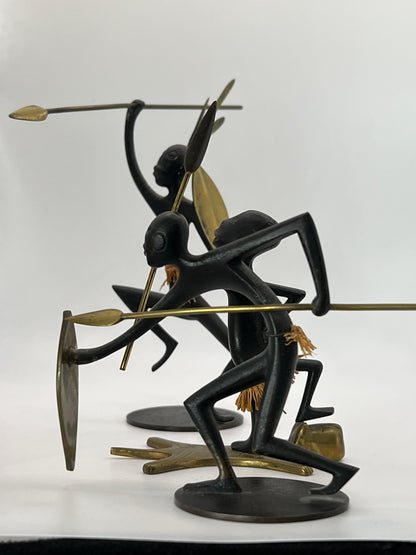 Frisman Vintage African Native Warrior Bronze Sculptures, Werkstatte Hagenauer, Austria, 1950s