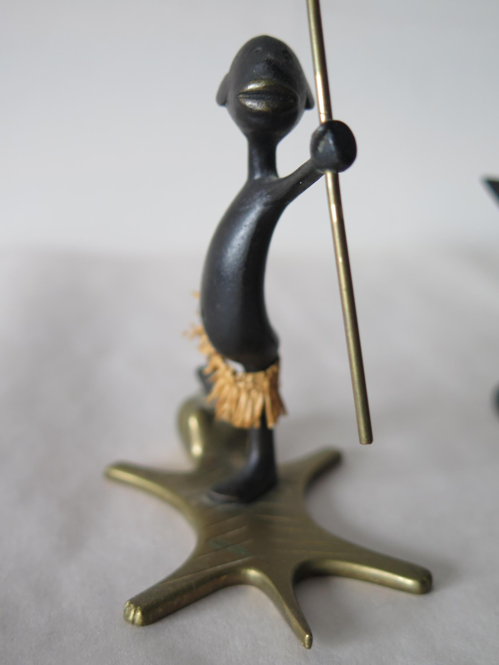 Frisman Vintage African Native Warrior Bronze Sculptures, Werkstatte Hagenauer, Austria, 1950s