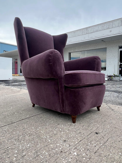 Frisman Vintage Unusual Italian Wingback Chair ca' 1940's Mohair
