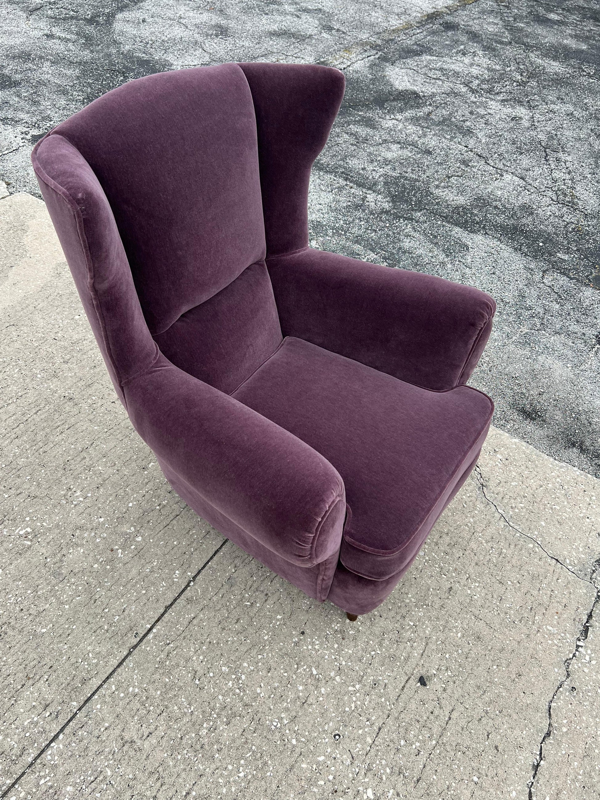 Frisman Vintage Unusual Italian Wingback Chair ca' 1940's Mohair