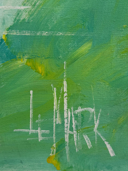 Frisman Vintage A Nautical Painting By Le Mark Harbor Scene Mid Century Aqua Blue