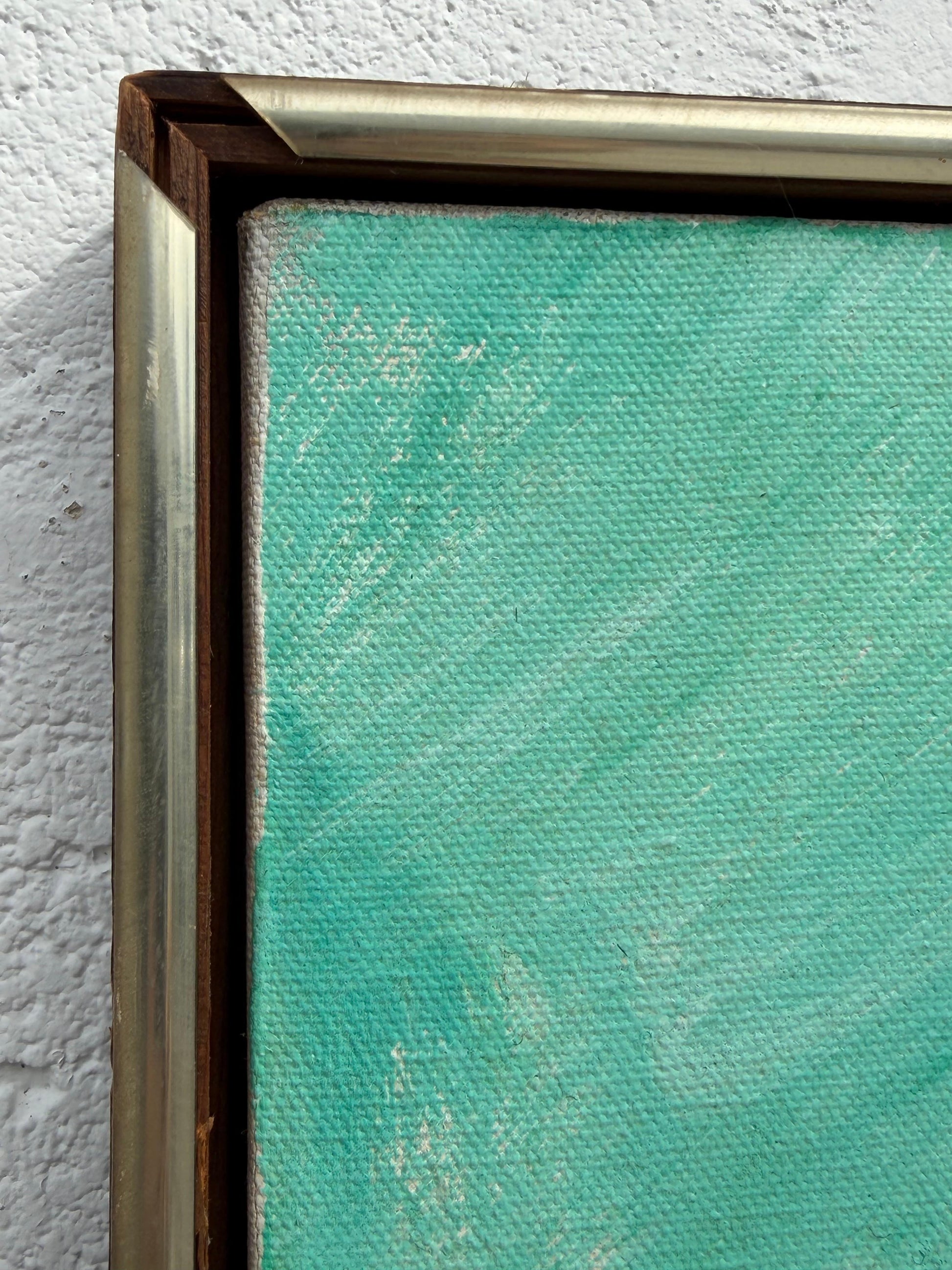 Frisman Vintage A Nautical Painting By Le Mark Harbor Scene Mid Century Aqua Blue