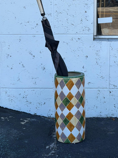 Frisman Vintage 60s Pop Art Hand Painted Ceramic Umbrella Stand Holder Abstract Harlequin