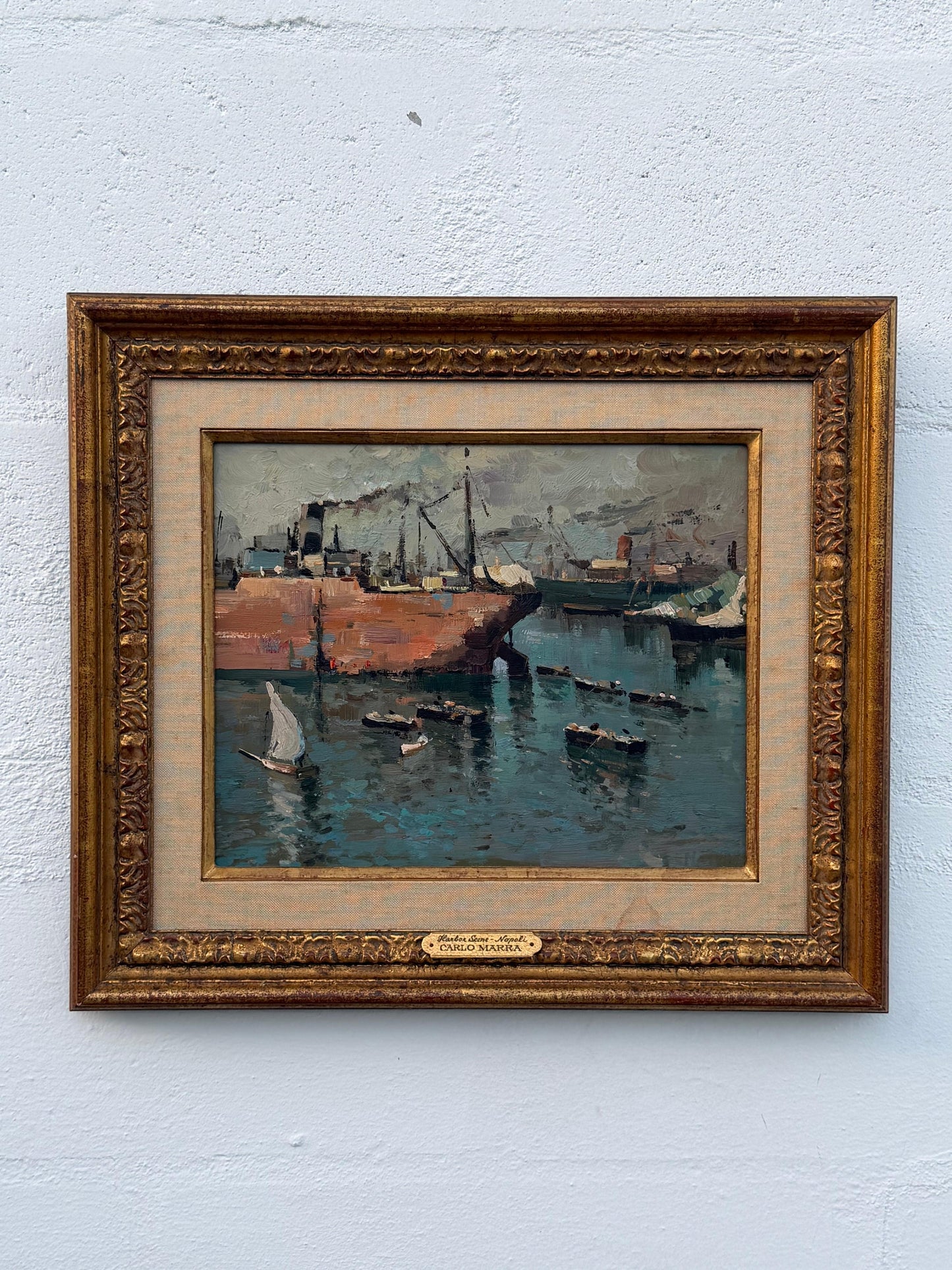 Frisman Vintage A Vintage Painting By Italian Artist Carlo Marra "Harbor Scene Napoli" ca' 1960'