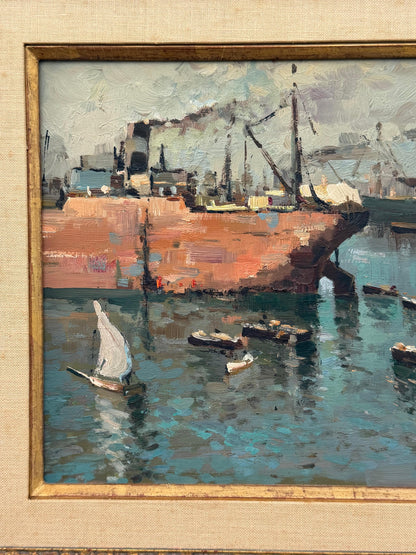 Frisman Vintage A Vintage Painting By Italian Artist Carlo Marra "Harbor Scene Napoli" ca' 1960'