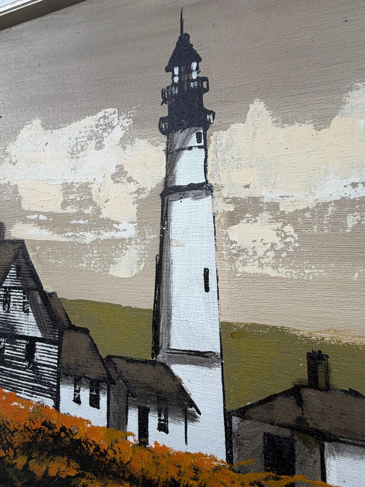 Frisman Vintage Lee Reynolds Abstract Nautical Impressionist Painting Lighthouse Harbor