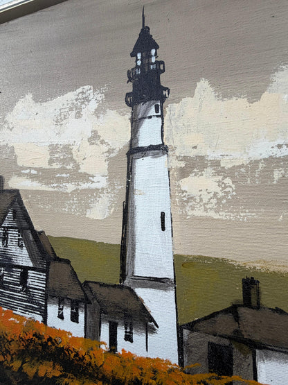 Frisman Vintage Lee Reynolds Abstract Nautical Impressionist Painting Lighthouse Harbor