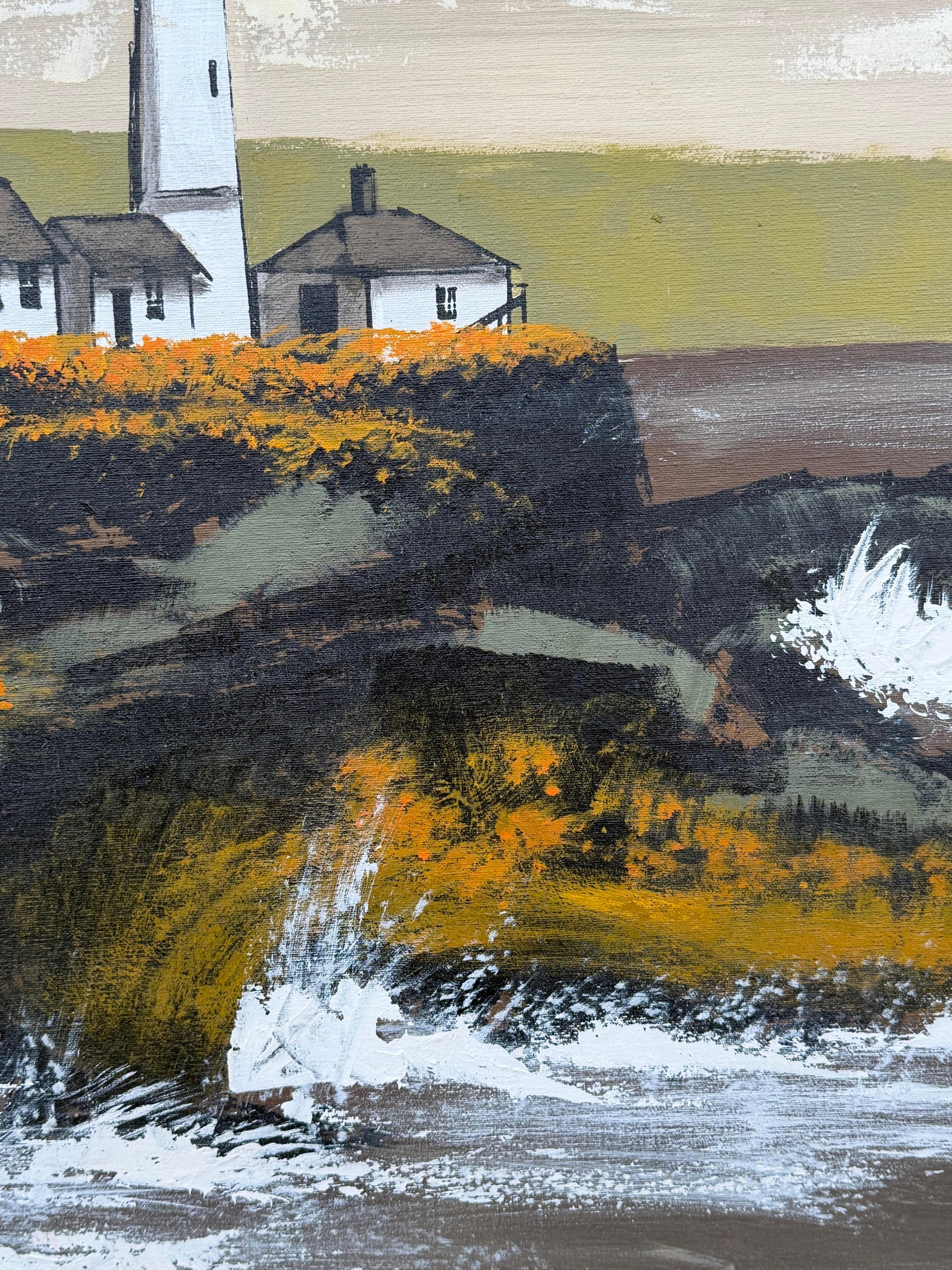 Frisman Vintage Lee Reynolds Abstract Nautical Impressionist Painting Lighthouse Harbor