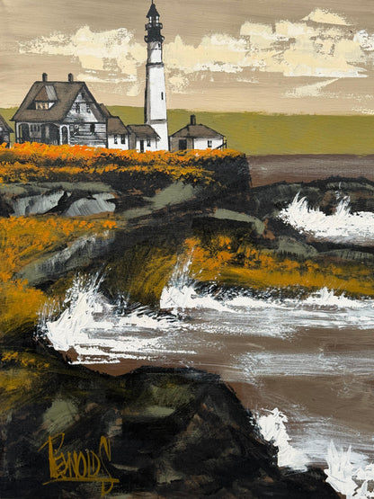 Frisman Vintage Lee Reynolds Abstract Nautical Impressionist Painting Lighthouse Harbor