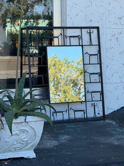 Frisman Vintage Vintage Frederick Weinberg Style Wrought Iron Brutalist Wall Mirror