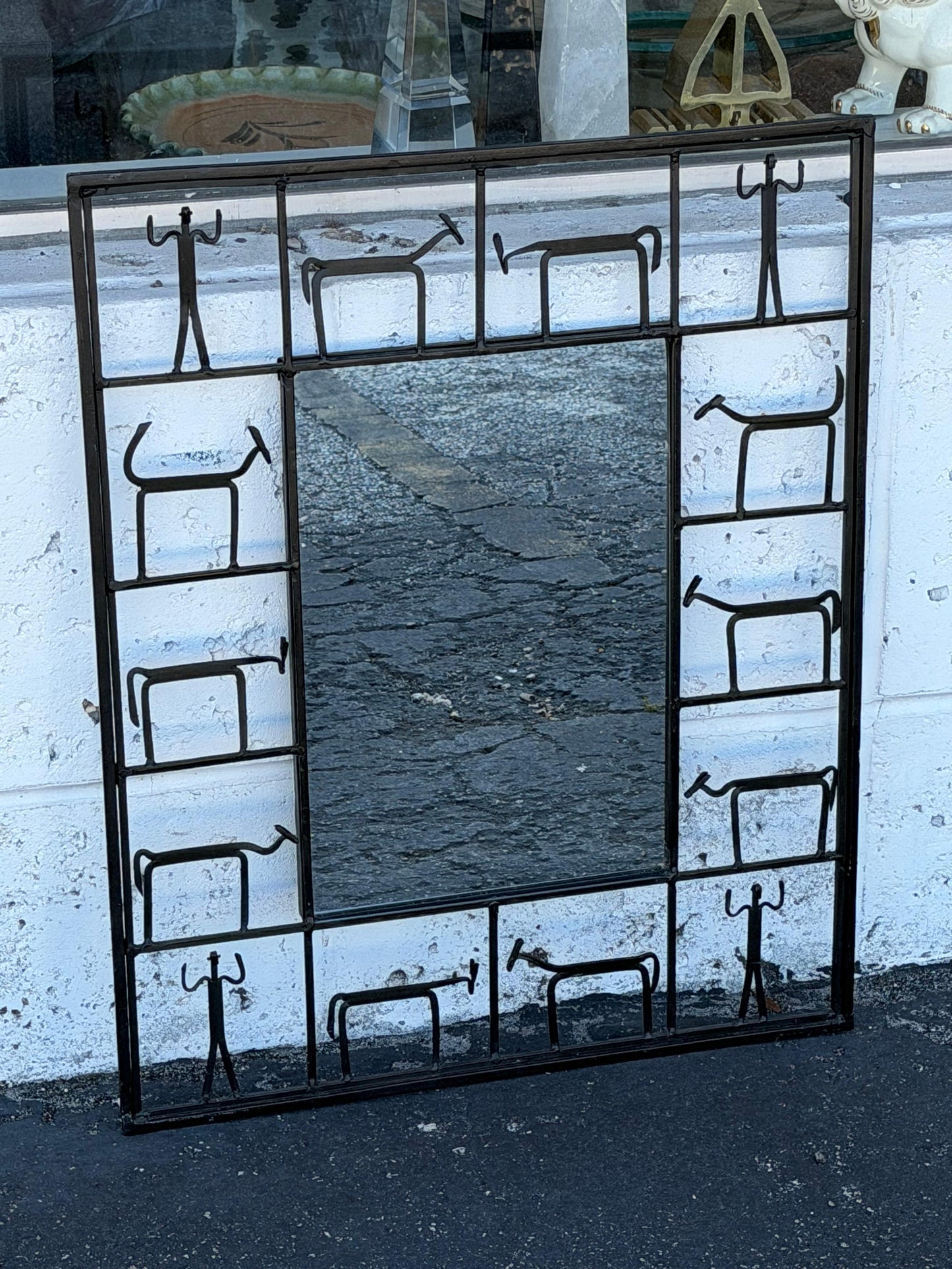 Frisman Vintage Vintage Frederick Weinberg Style Wrought Iron Brutalist Wall Mirror