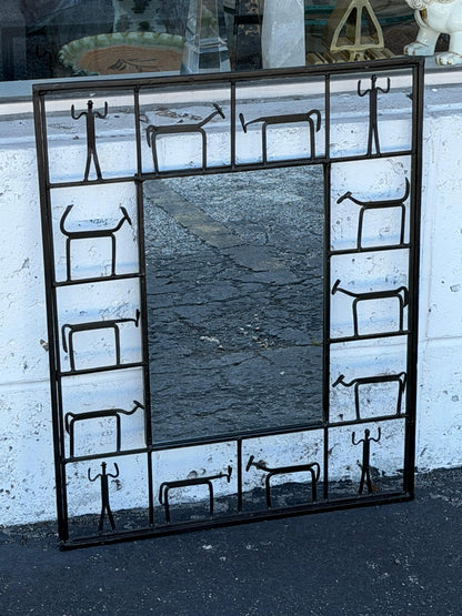 Frisman Vintage Vintage Frederick Weinberg Style Wrought Iron Brutalist Wall Mirror