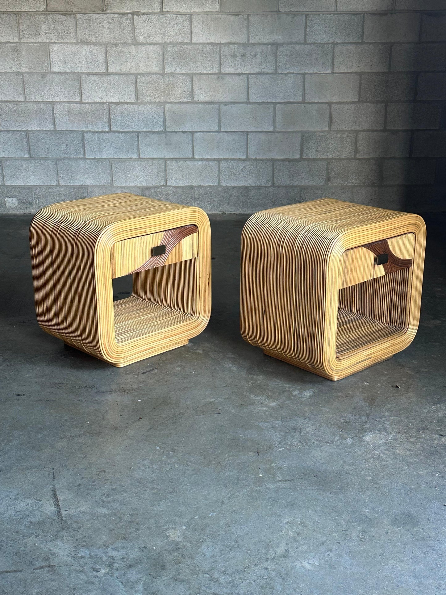 Frisman Vintage Pencil Reed Bamboo Nightstands After Betty Cobonpue