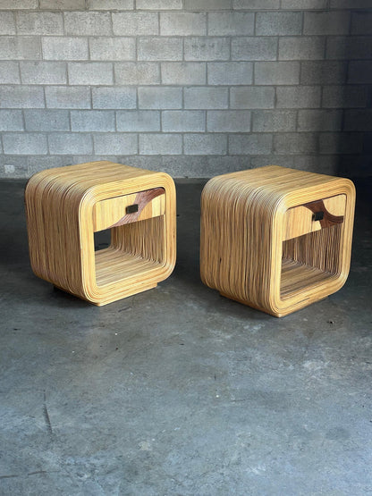 Frisman Vintage Pencil Reed Bamboo Nightstands After Betty Cobonpue