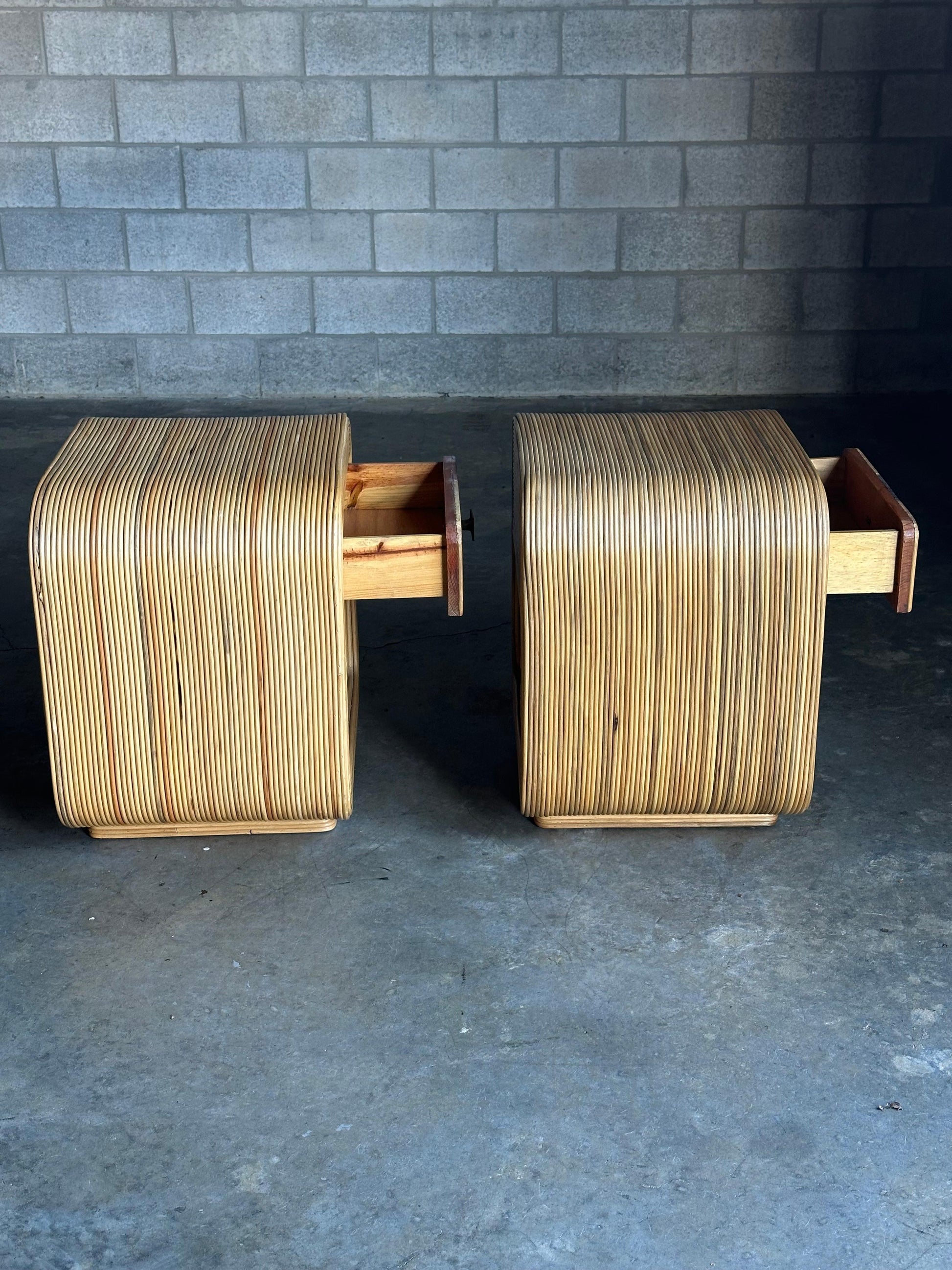 Frisman Vintage Pencil Reed Bamboo Nightstands After Betty Cobonpue