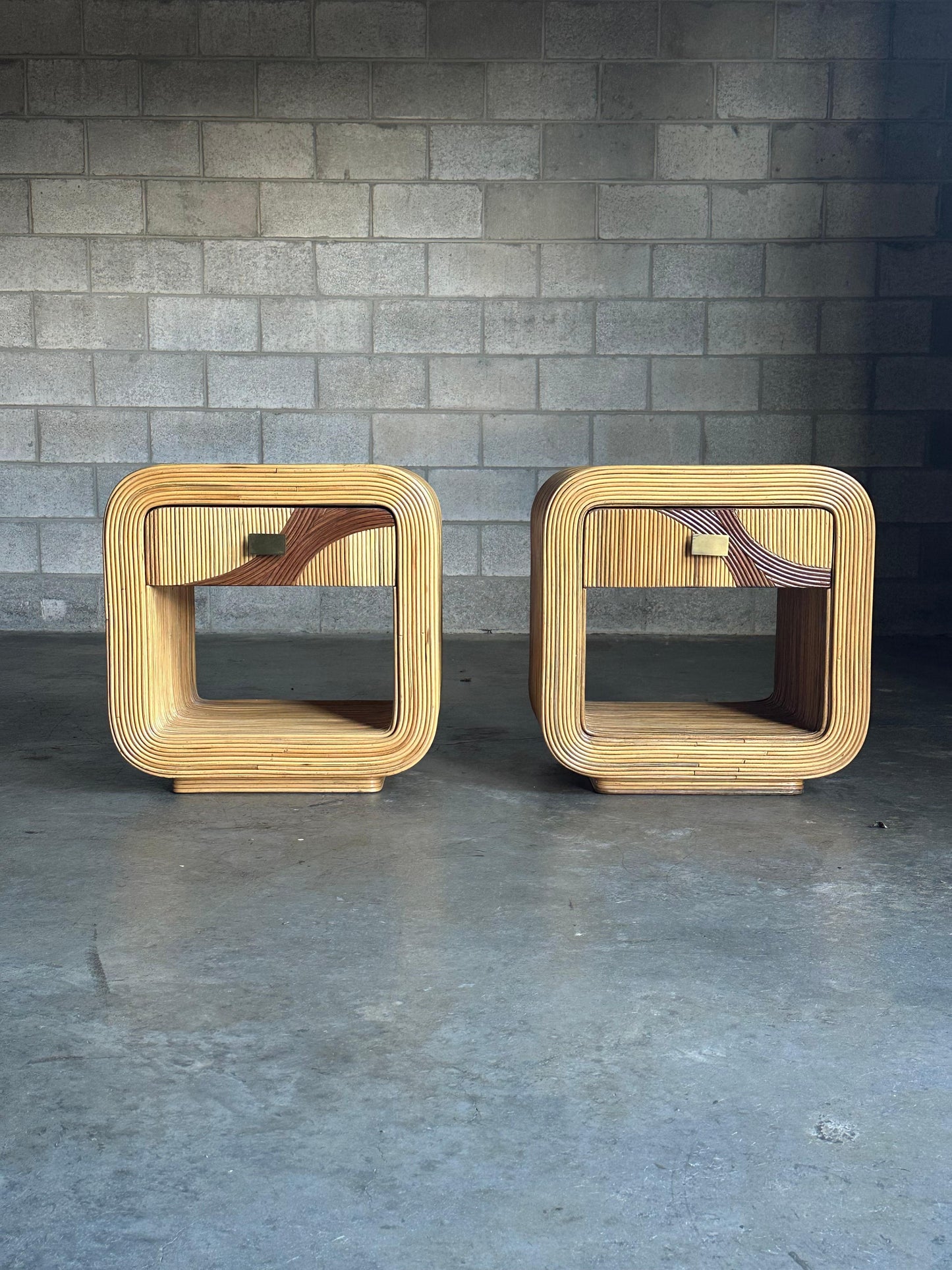 Frisman Vintage Pencil Reed Bamboo Nightstands After Betty Cobonpue