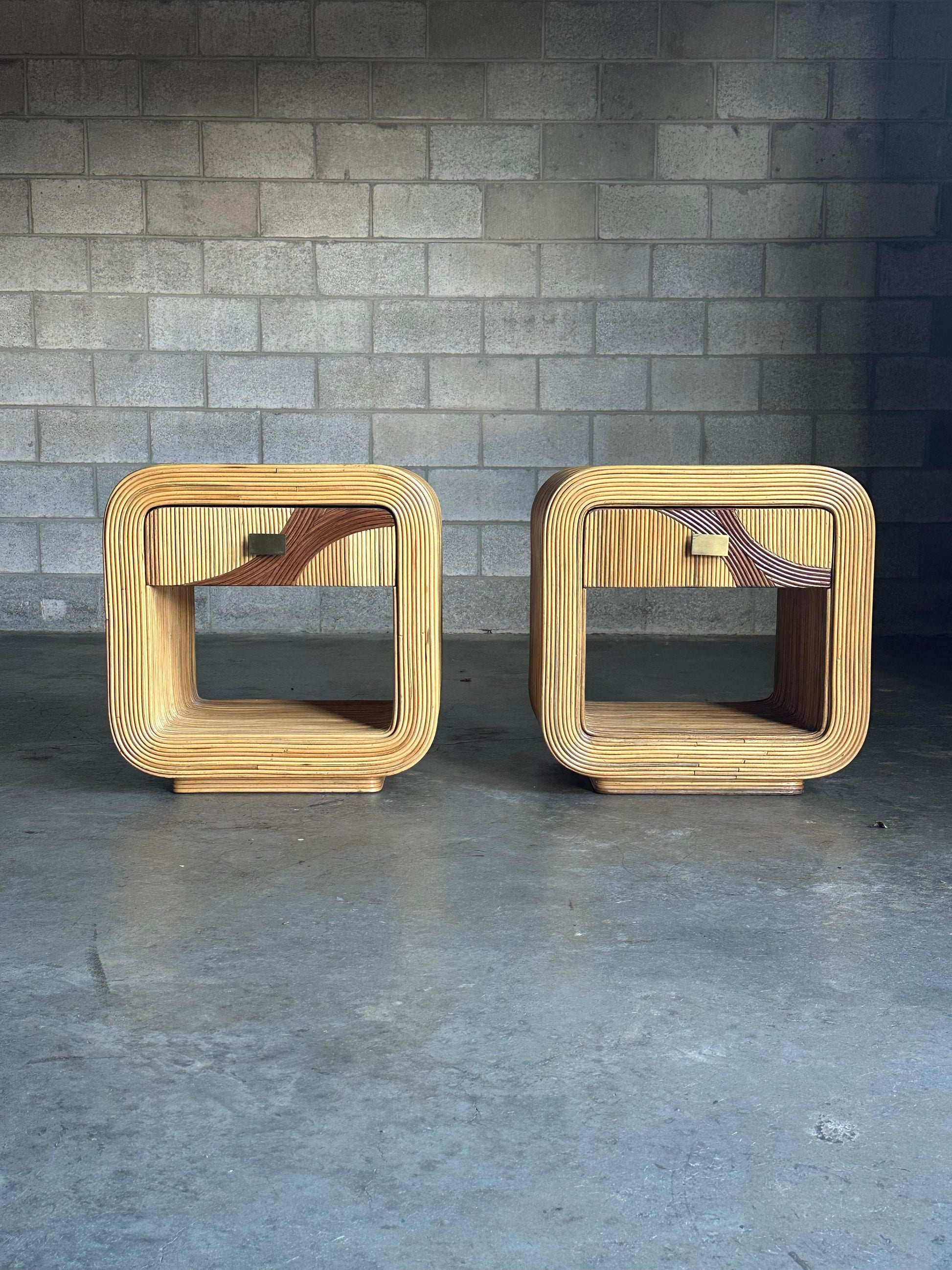 Frisman Vintage Pencil Reed Bamboo Nightstands After Betty Cobonpue