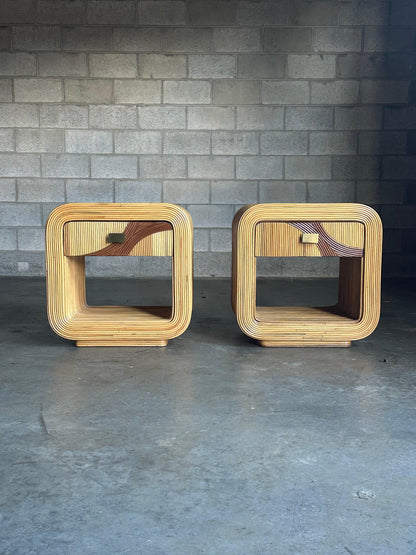 Frisman Vintage Pencil Reed Bamboo Nightstands After Betty Cobonpue