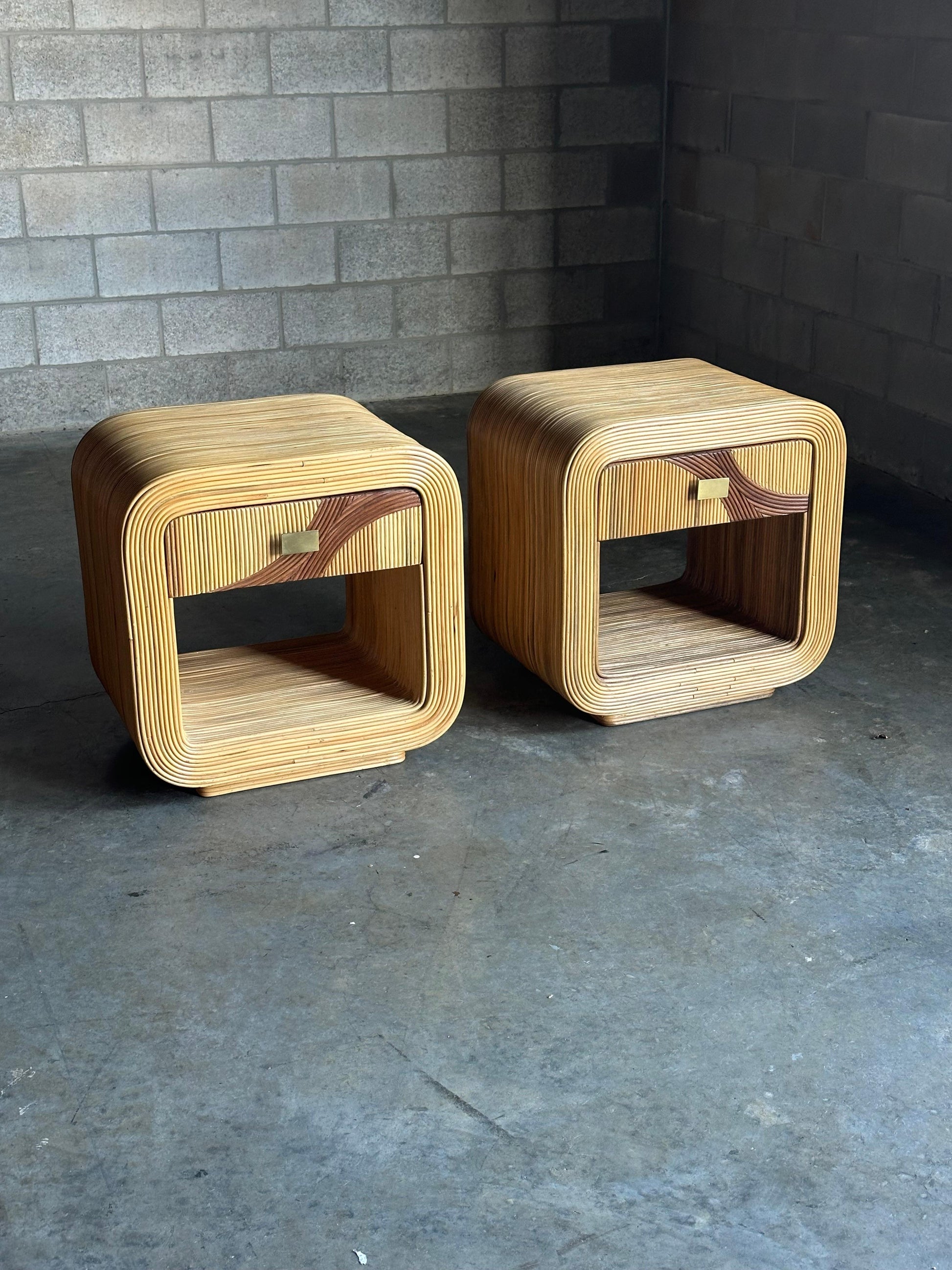 Frisman Vintage Pencil Reed Bamboo Nightstands After Betty Cobonpue