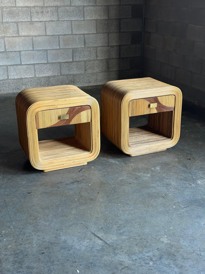 Frisman Vintage Pencil Reed Bamboo Nightstands After Betty Cobonpue