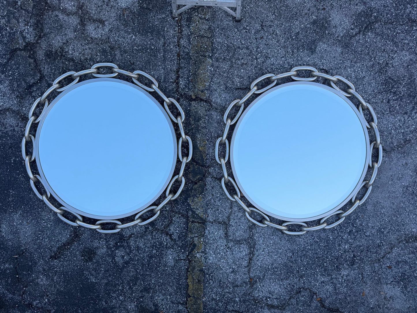 Frisman Vintage A Pair Of Chainlink Steel Industrial Style Mirrors Heavy