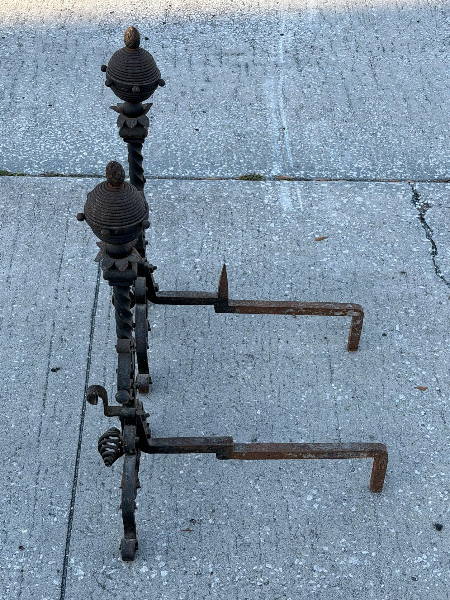Frisman Vintage Large Decorative Wrought Iron Andirons ca' 1930's