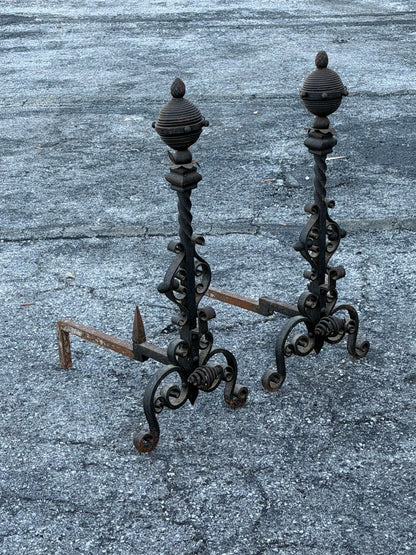 Frisman Vintage Large Decorative Wrought Iron Andirons ca' 1930's