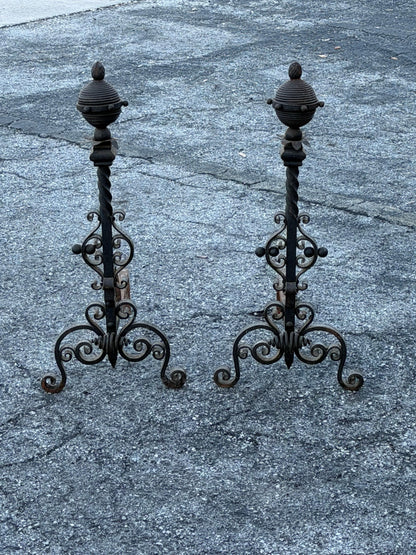 Frisman Vintage Large Decorative Wrought Iron Andirons ca' 1930's