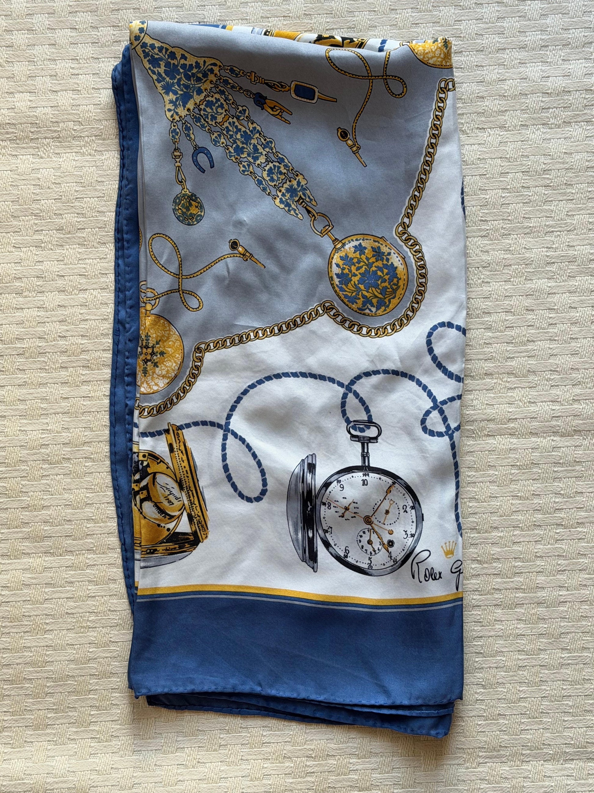 Frisman Vintage Vintage Rolex Made in Switzerland 100% Silk Scarf with Pocket Watch Design