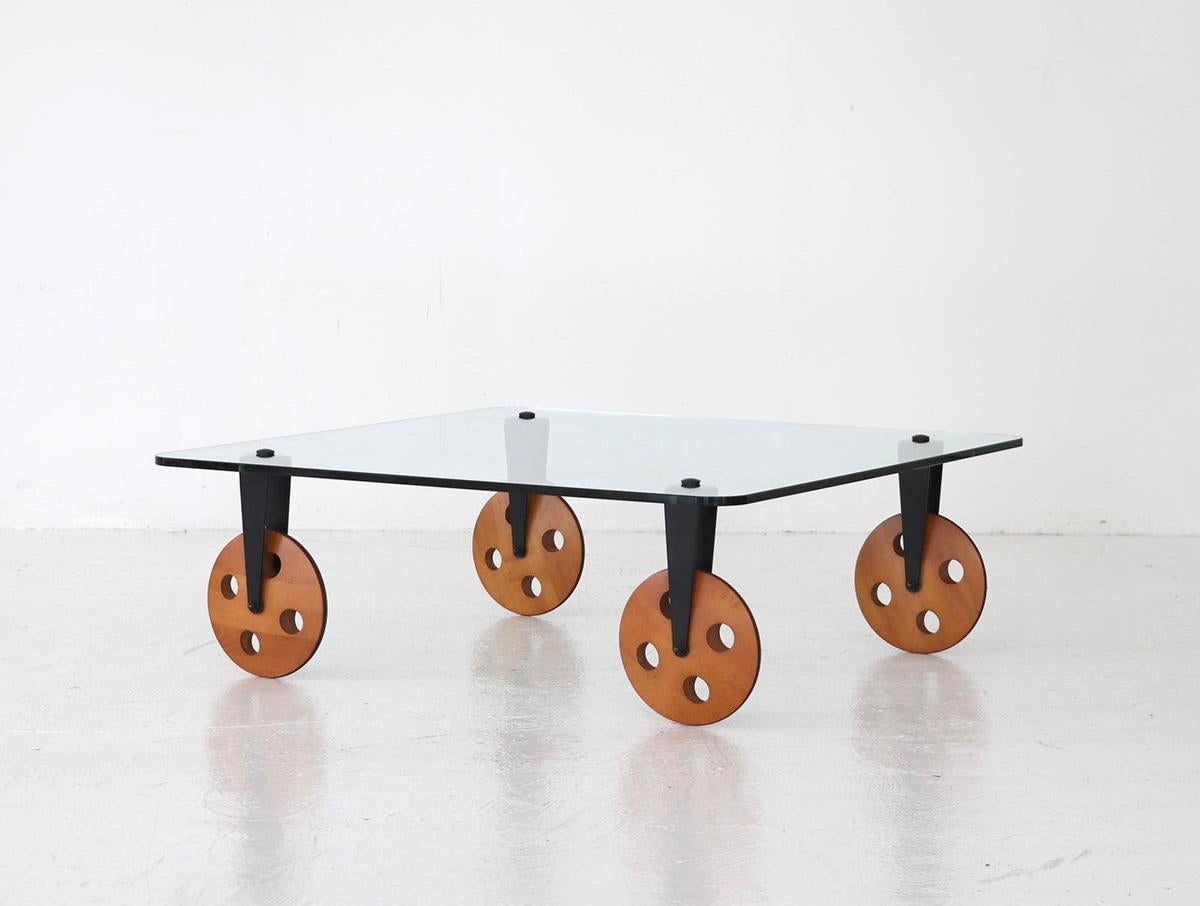 Frisman Vintage Gae Aulenti Style Postmodern Industrial Coffee Table lood Wheels Fontana Arte