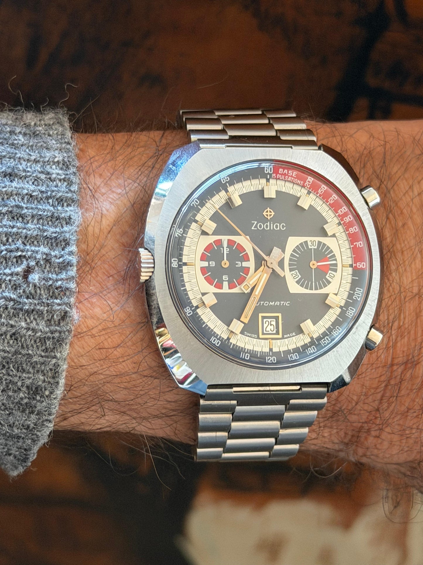 Frisman Vintage 1970s Zodiac Chronograph Stainless Steel 44mm Watch