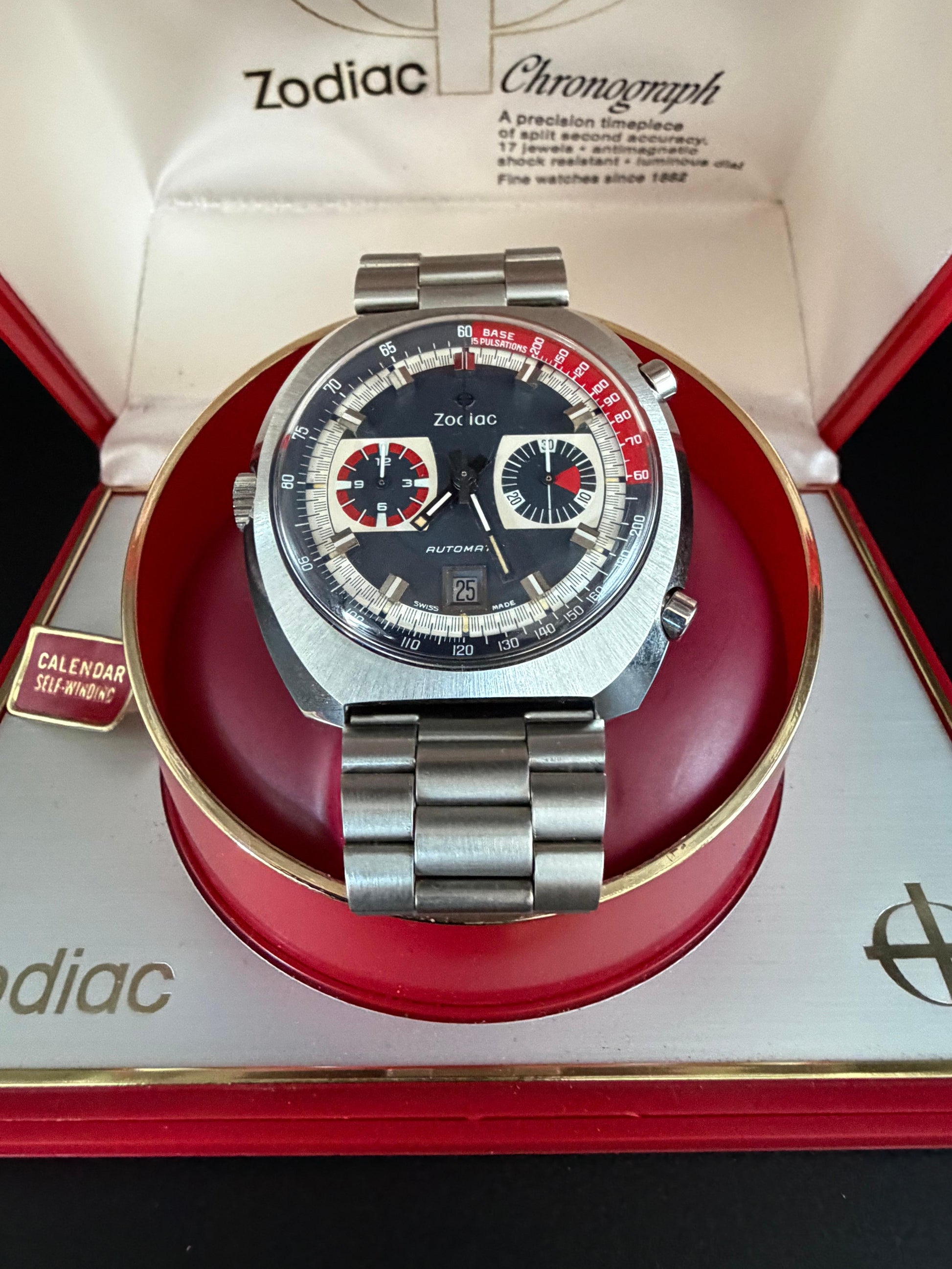 Frisman Vintage 1970s Zodiac Chronograph Stainless Steel 44mm Watch