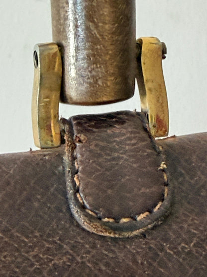 Frisman Vintage GUCCI Vintage 70s Brown Leather Handbag Wood Handle Bag Rare