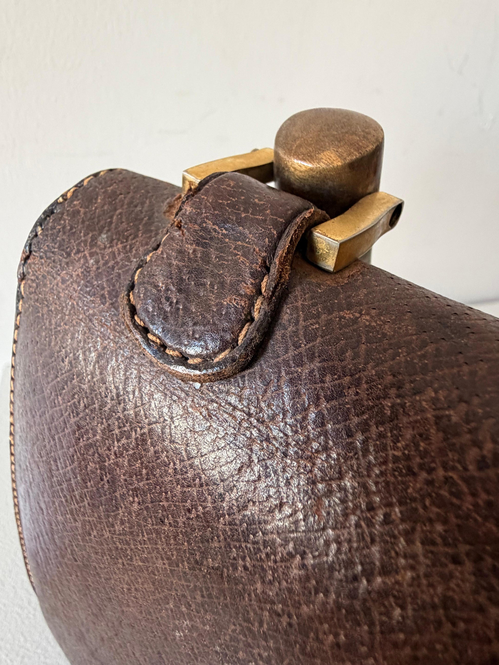 Frisman Vintage GUCCI Vintage 70s Brown Leather Handbag Wood Handle Bag Rare