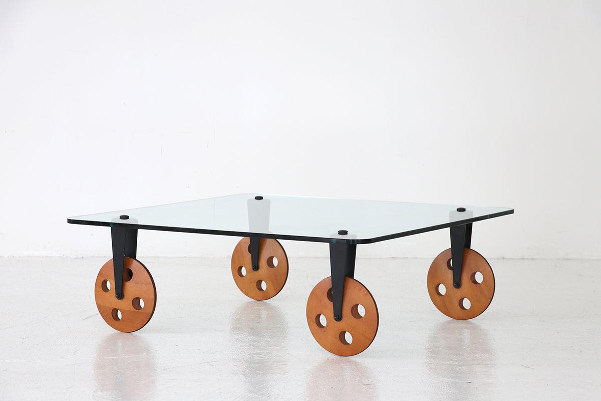 Frisman Vintage Gae Aulenti Style Postmodern Industrial Coffee Table lood Wheels Fontana Arte