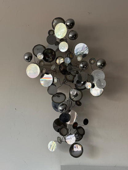 Frisman Vintage American Vintage Metal Wall Mirror Sculpture Raindrops by Curtis Jere ca' 1970