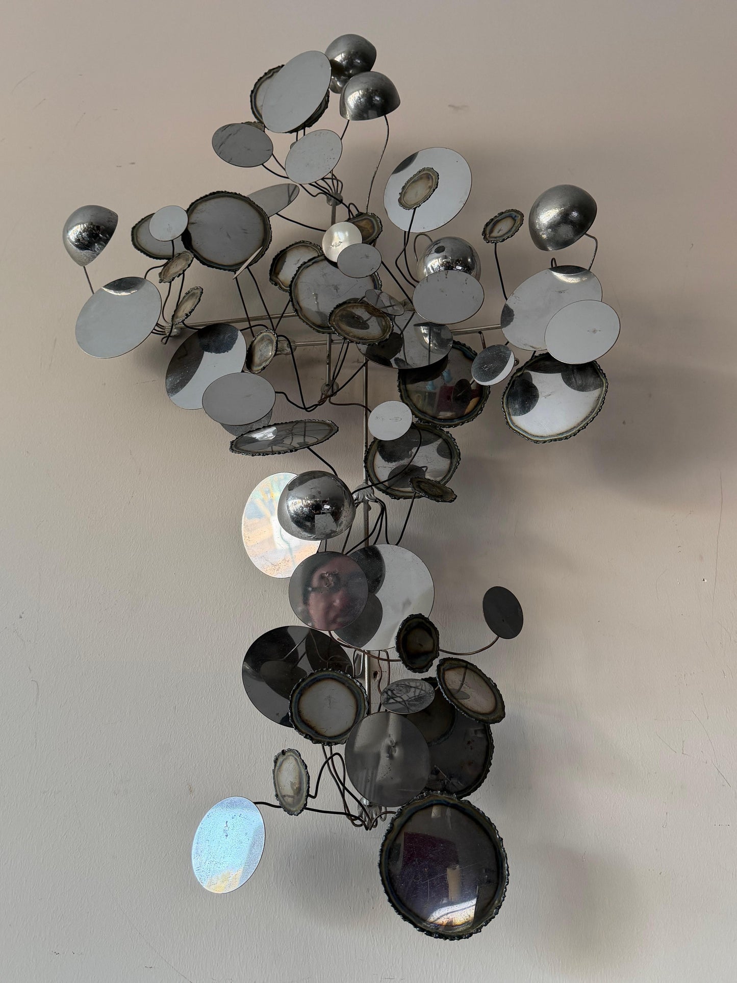 Frisman Vintage American Vintage Metal Wall Mirror Sculpture Raindrops by Curtis Jere ca' 1970