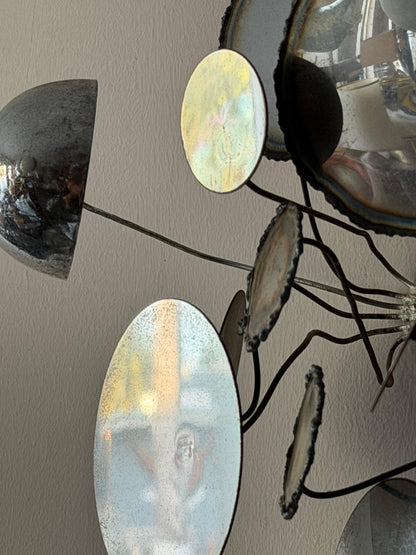Frisman Vintage American Vintage Metal Wall Mirror Sculpture Raindrops by Curtis Jere ca' 1970