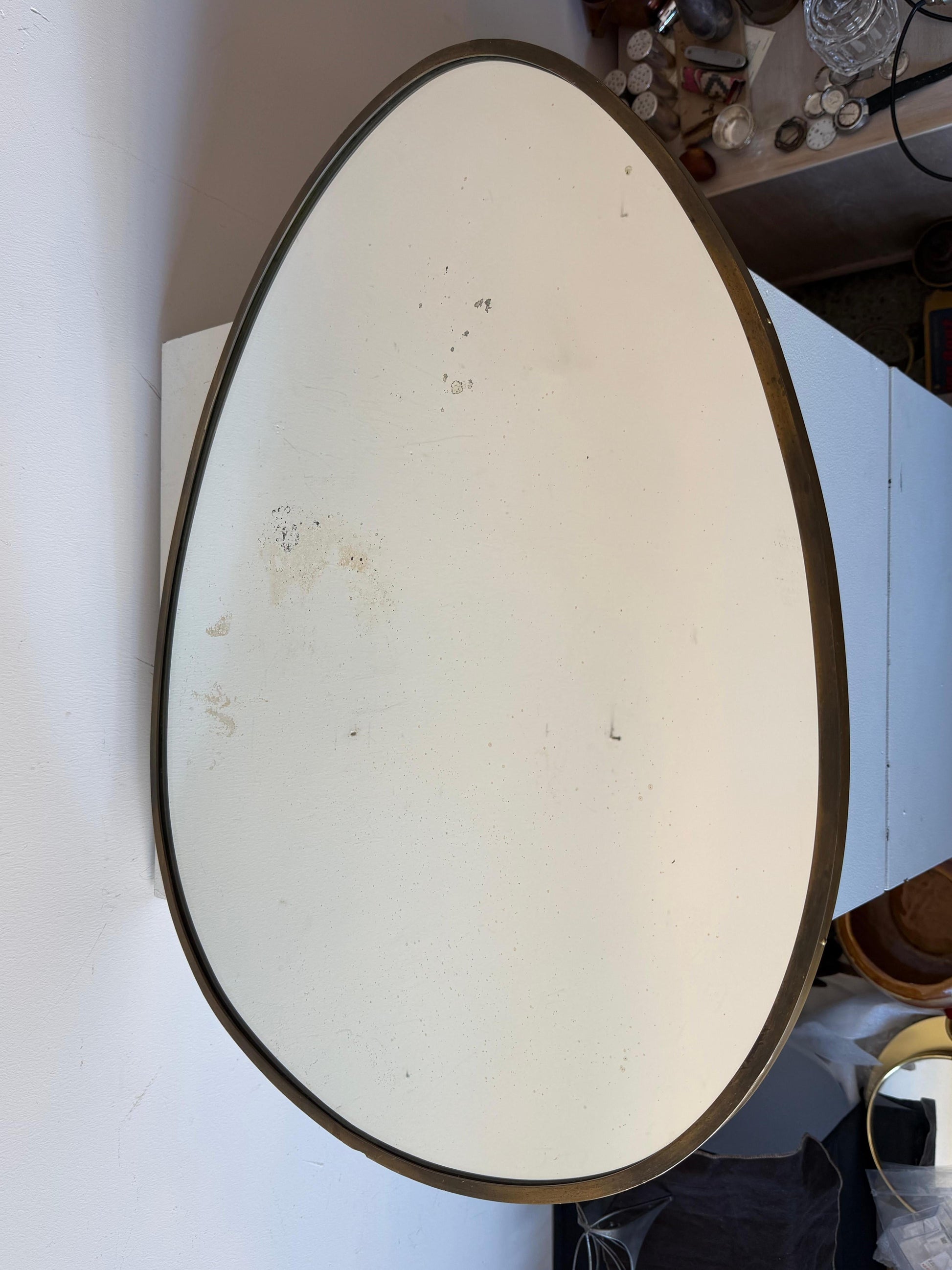 Frisman Vintage Vintage Italian Brass Mirror Egg Shape Brass ca' 1970's