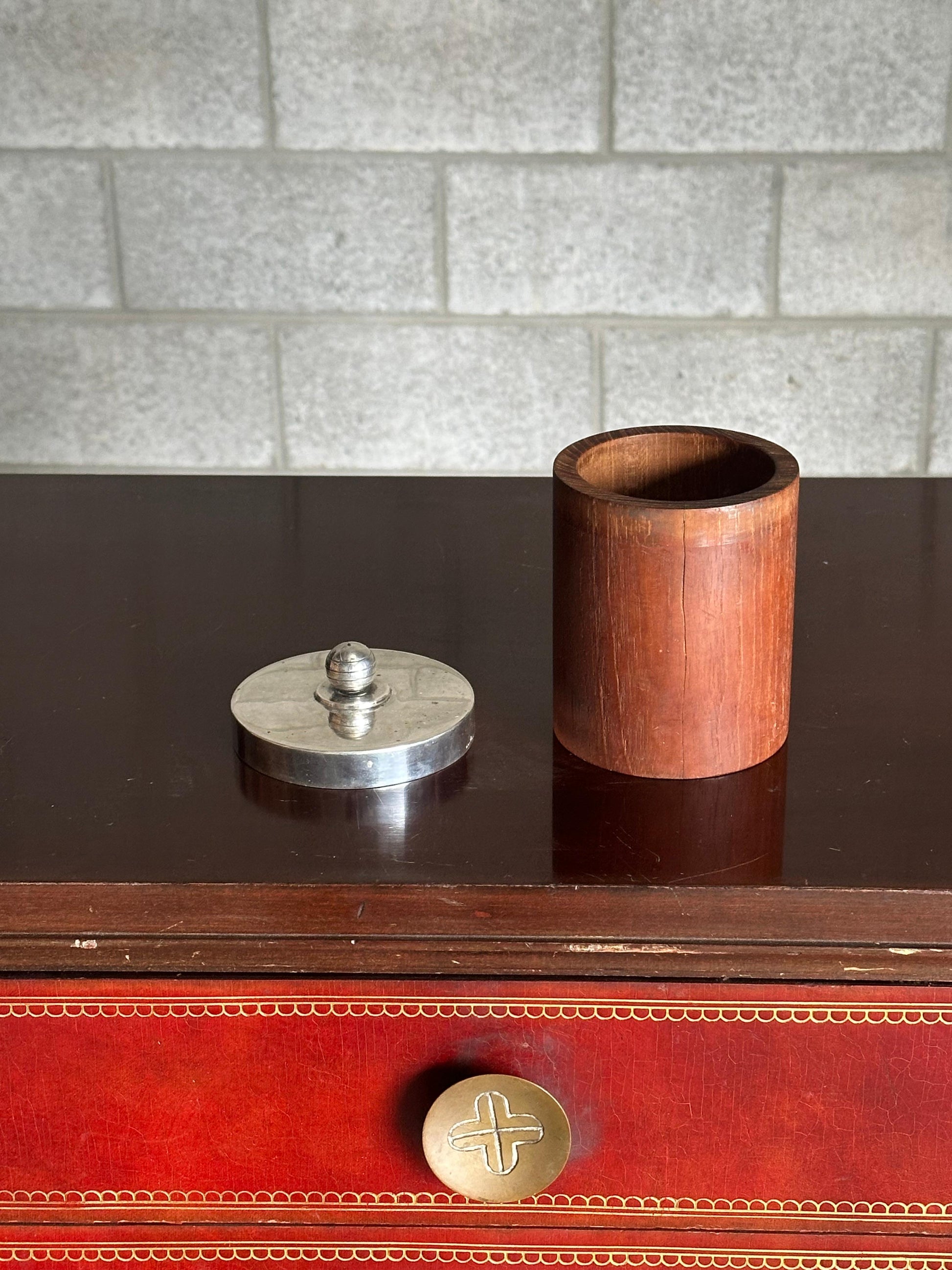 Frisman Vintage 1940s Jacob Ängman Teak and Silver Lidded Jar for G.A.B.