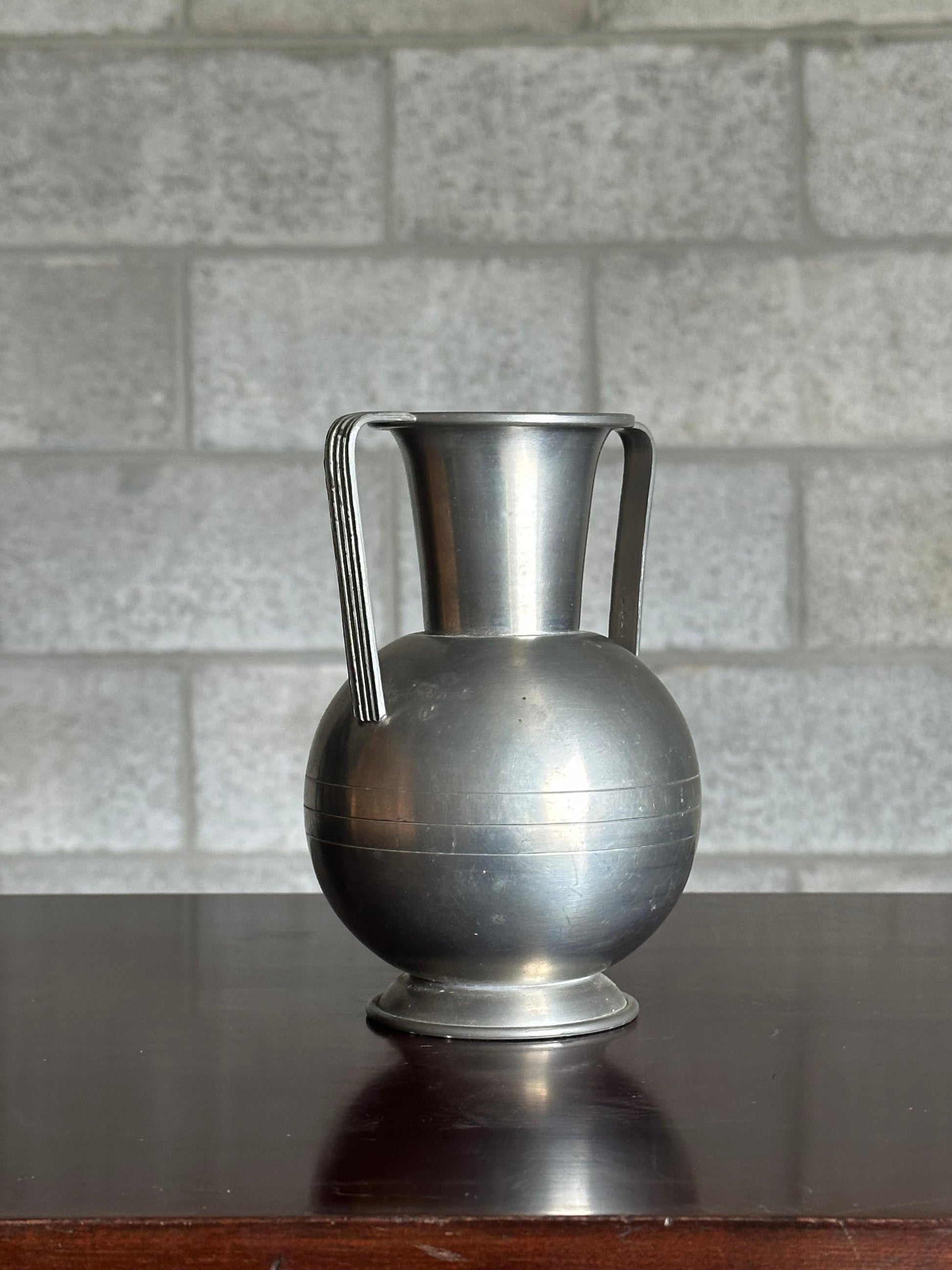 Frisman Vintage 1930s Swedish Pewter Handled Vase by Svenskt Tenn Handarbete