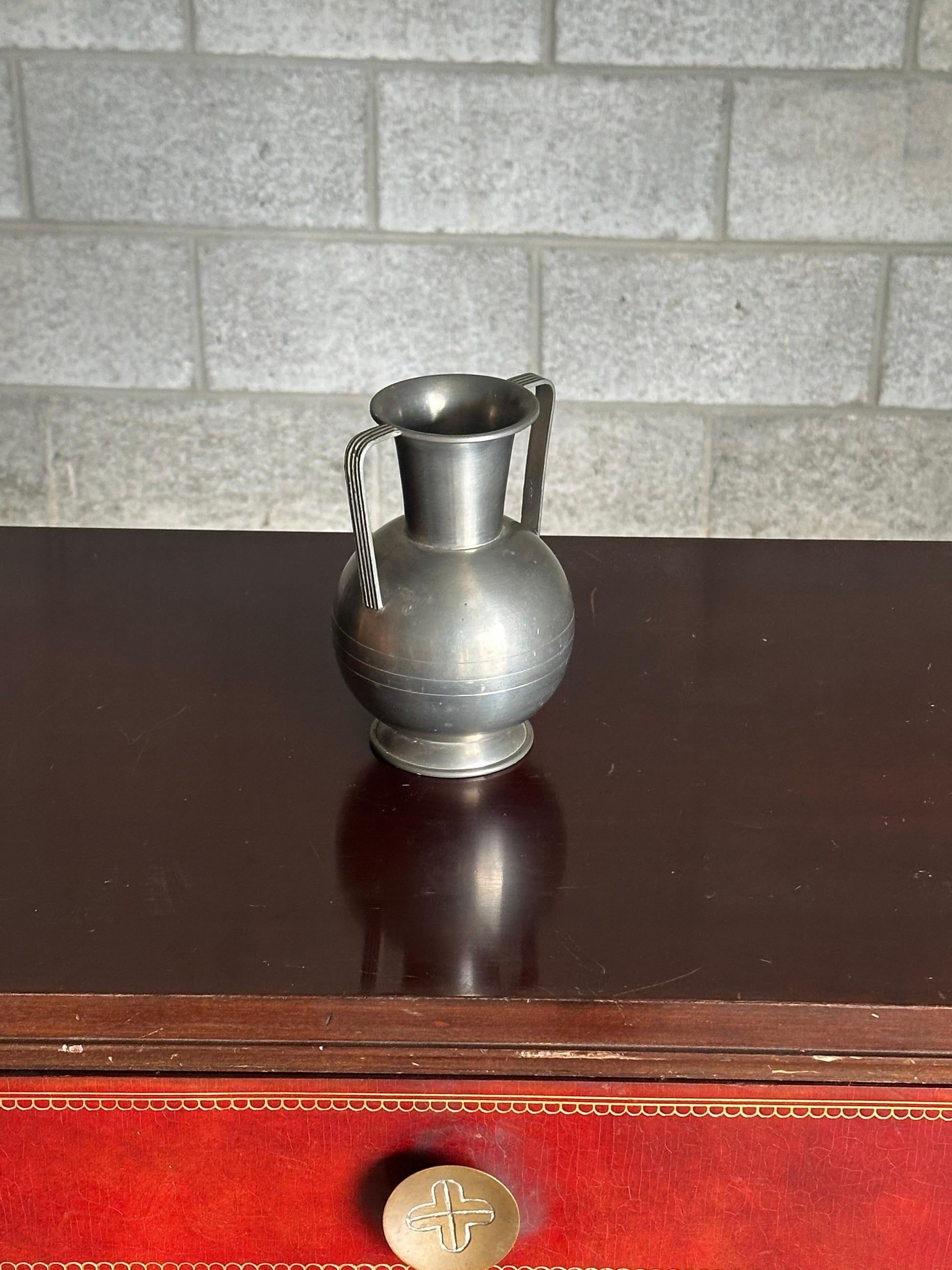 Frisman Vintage 1930s Swedish Pewter Handled Vase by Svenskt Tenn Handarbete