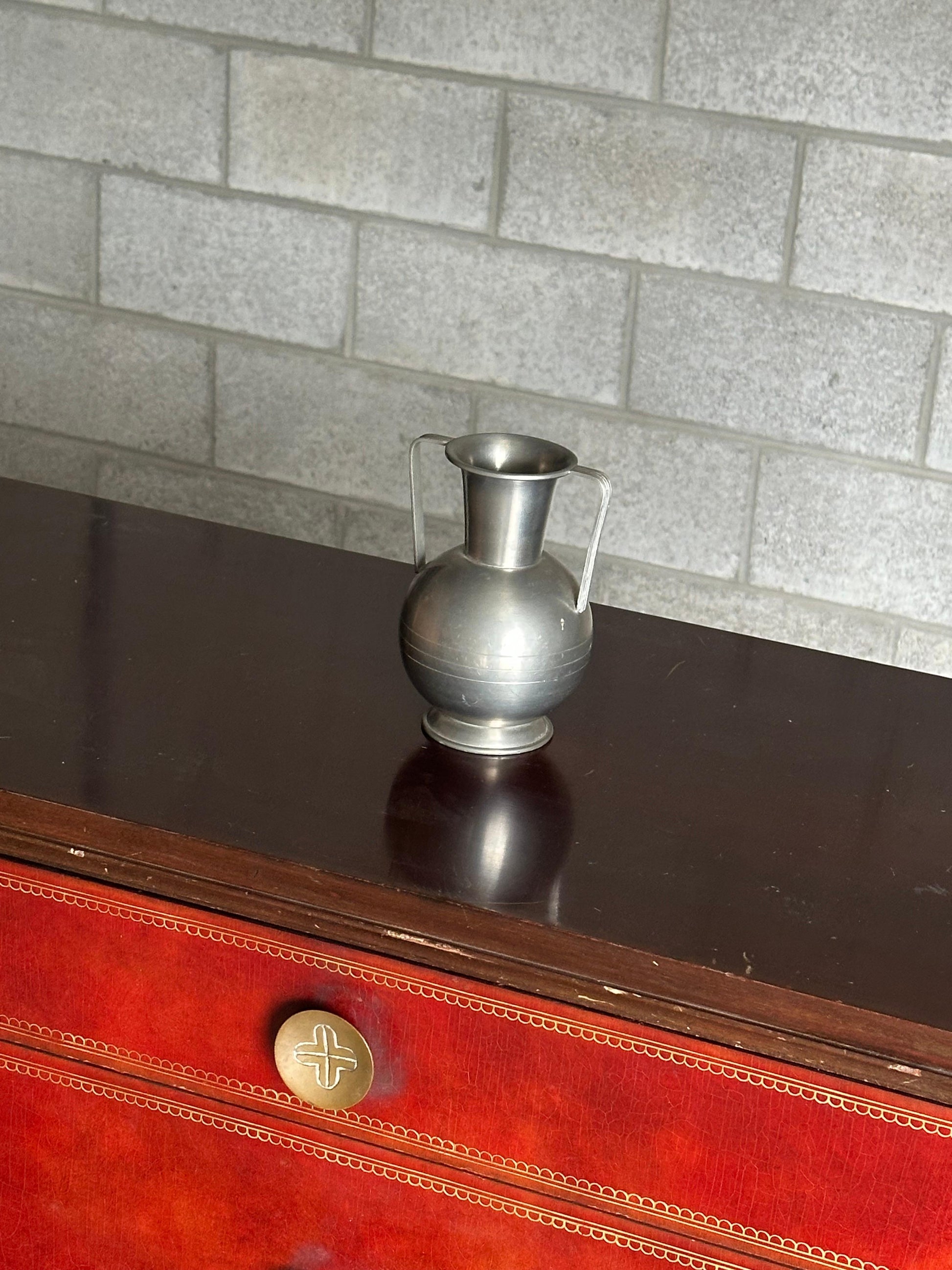 Frisman Vintage 1930s Swedish Pewter Handled Vase by Svenskt Tenn Handarbete