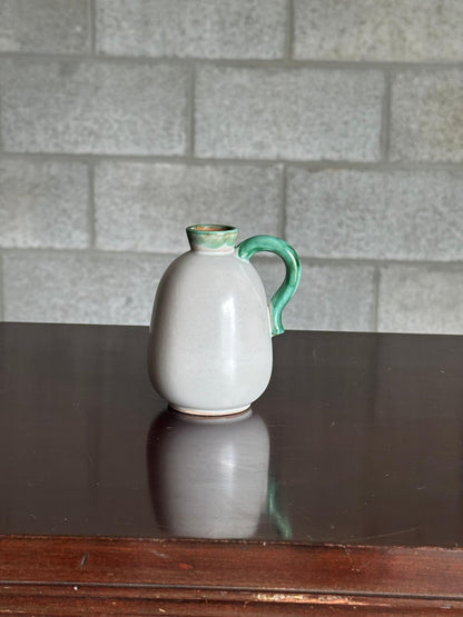 Frisman Vintage 1940s Green Handled Off-White Vase in Earthenware by Christer Heijl for Töreboda