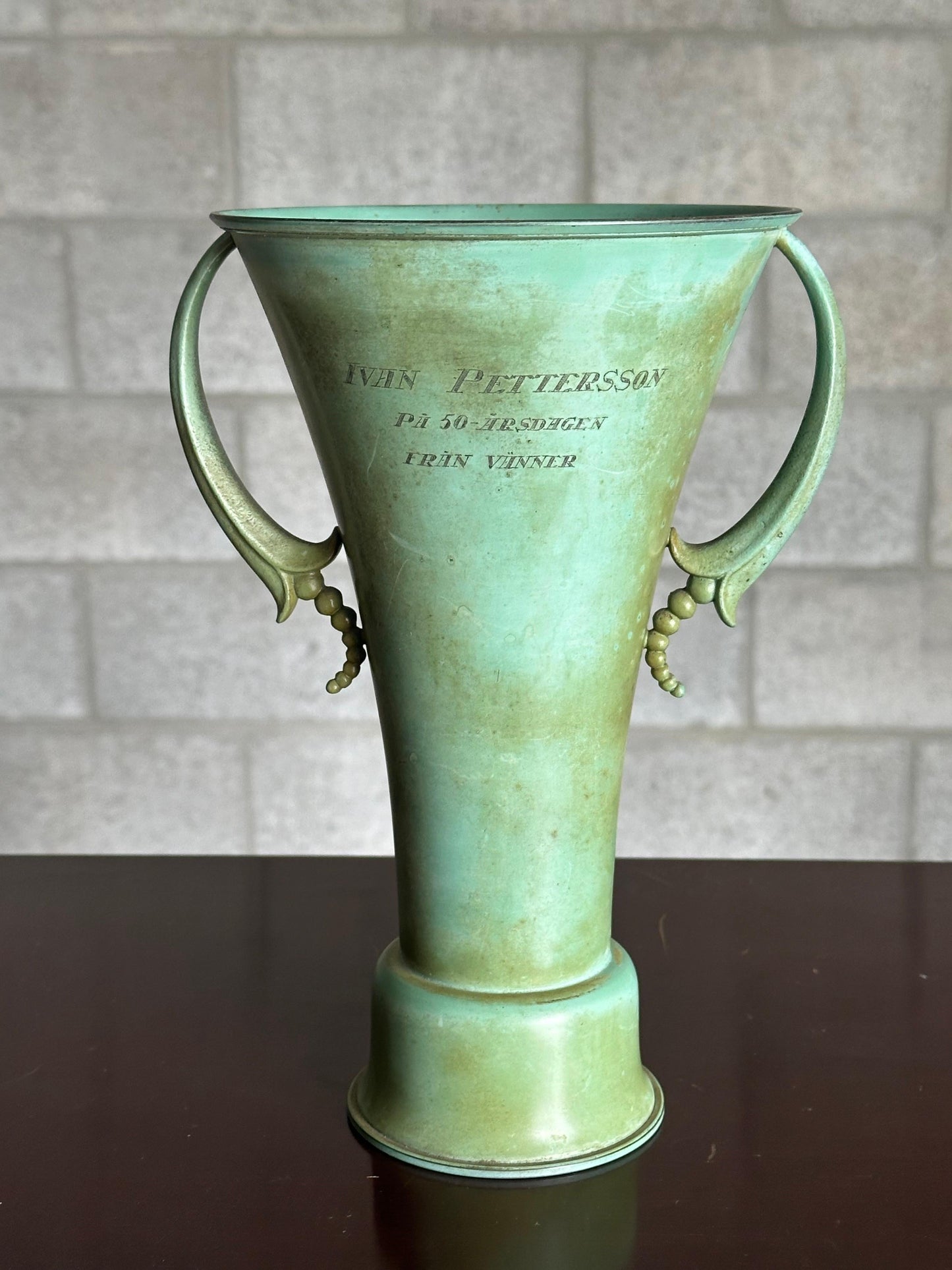 Frisman Vintage 1940s Swedish Bronze Handled Vase by Ystad Metall Bronze