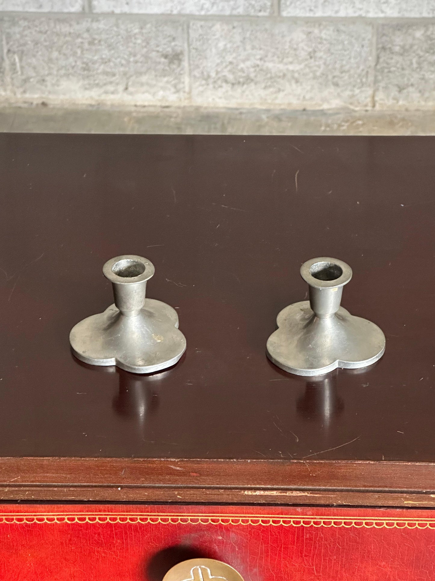 Frisman Vintage 1930s Pewter Candle Holders by Just Andersen, Denmark- A Pair